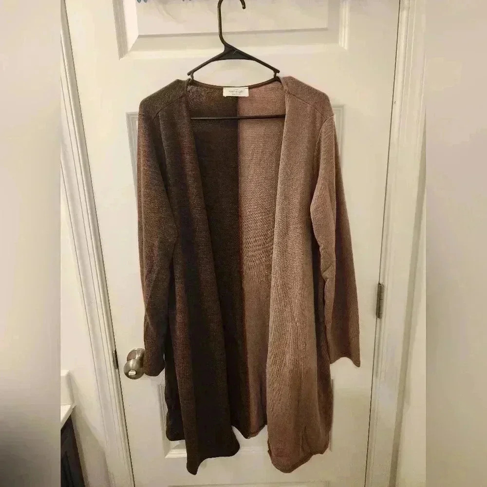 Kaileigh 2 Tone Cardigan Size M Brown  Tan‎ Open Front Womens #Q378